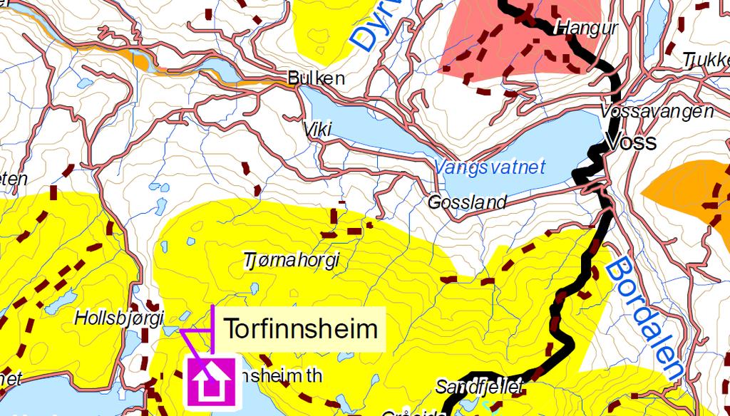 Figur 23. Utsnitt fra fylkesdelplan for småkraftverk i Hordaland (2009-2021), verdikart for friluftsliv.