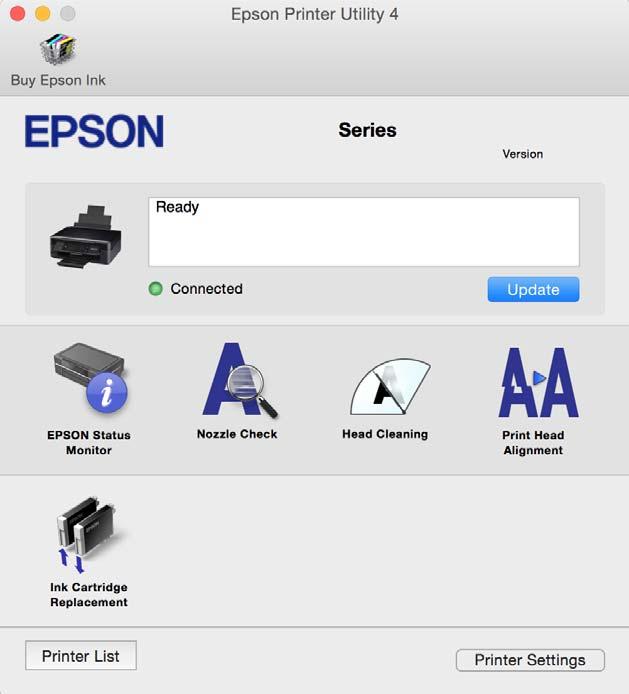 Nettverkstjeneste og programvareinformasjon På Mac OS X v10.8.x eller nyere hvis menyen Utskriftsinnstillinger ikke vises, betyr det at Epson-skriverdriveren ikke er riktig installert.