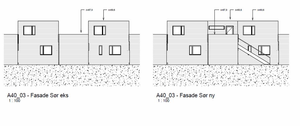 Påbygget vil utføres i tilsvarende materialer som eksisterende hus. Tiltaket får et bebygd areal på 4 m 2 (trapp) og nytt bruksareal på 22 m 2.