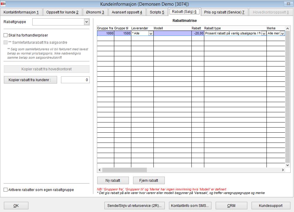 Feltforklaring: Kunderegister Mer info Rabatt (salg) 1 2 3 8 9 10 11 12 13 14 4 5 6 15 16 7 1. Man har muligheter i MAB til å legge inn faste rabattgrupper.