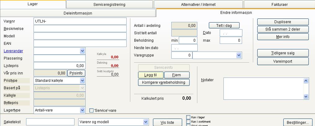 For å få opp en vare som et fast utlånsapparat,legges denne inn i ditt lager med varenavn som begynner på UTLN-. For eksempel UTLN-TV001, UTLN-Mobil001 eller lignende. 1.