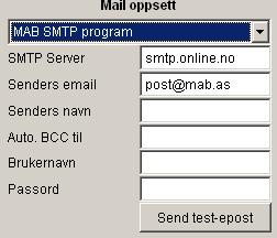 Velg deretter Generelt øverst. Nederst til venstre på denne siden står mailoppsettet. I tilfellet under har vi helt enkelt valgt at utgående mail fra MAB skal formidles gjennom Microsoft Outlook.