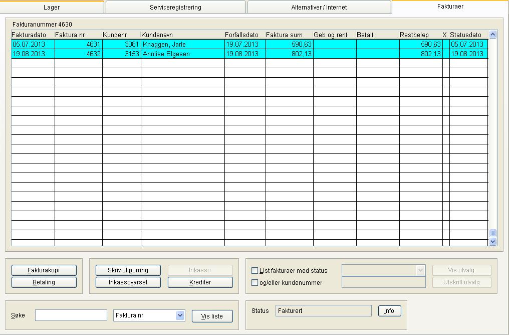 Purre én faktura 1. Gå inn på Kundeinformasjon siden. 2. Her kan man i søkefeltet skrive inn fakturanummeret, velg deretter Fakturanr som søkekriterie i søkefeltet.