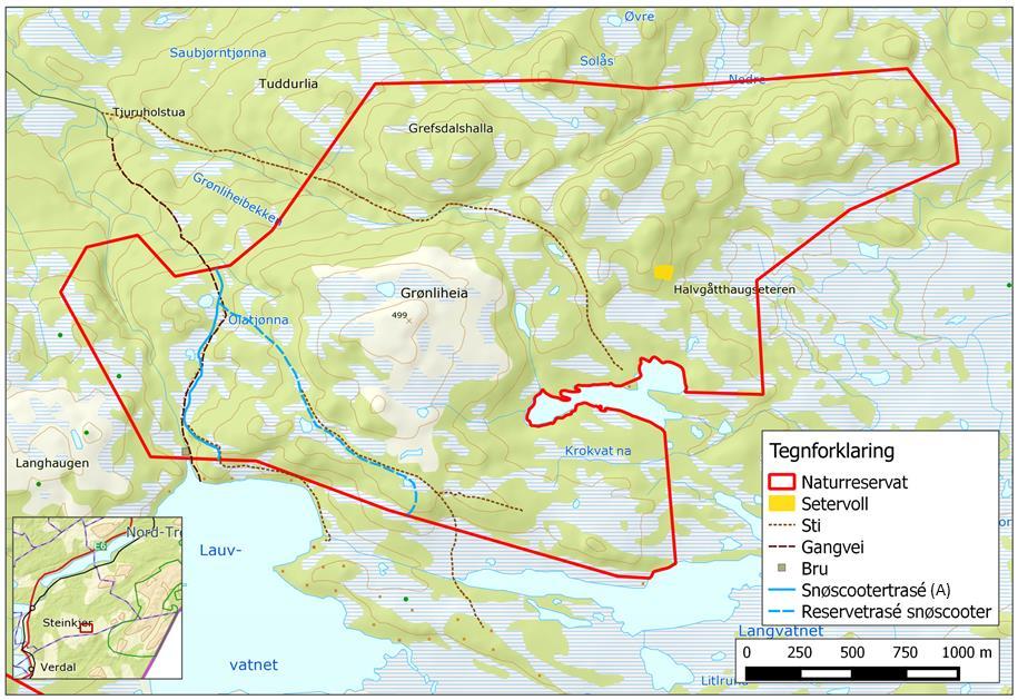 Figur 1. Kjesbu-Høgmannen naturreservat i Steinkjer kommune. 1.2.1 Vegetasjon Området inneholder en god del gammel naturskog av gran og furu.