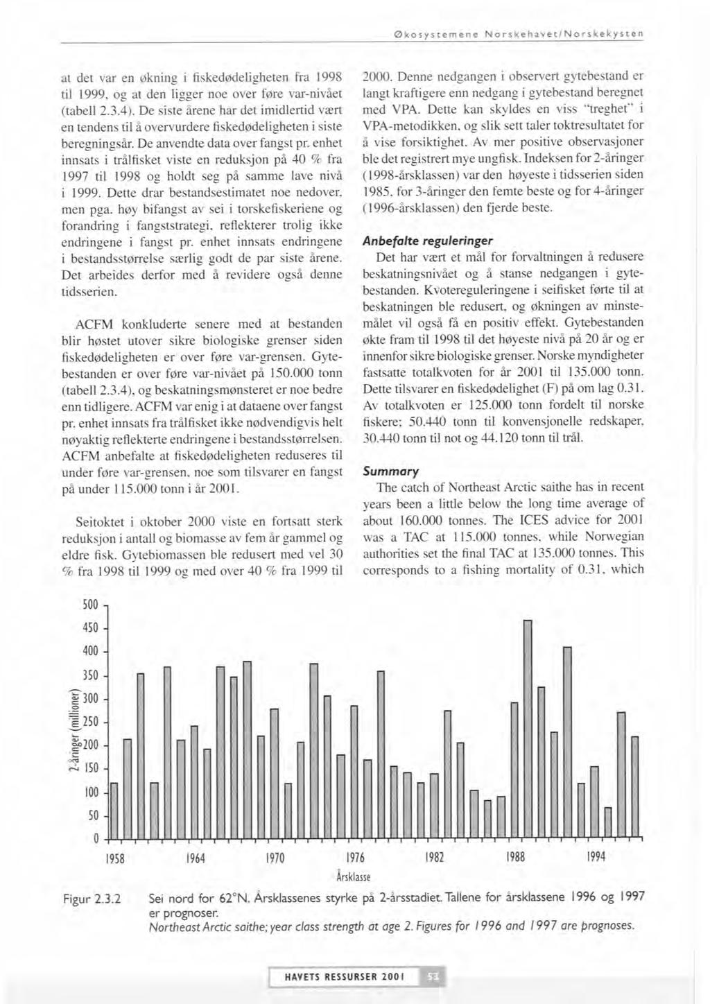 Økosystemene NorskehavetlNorskekysten at det var en økning i fiskeweligheten fra 1998 til 1999, og at den ligger noe over føre var-nivået (tabell 2.3.4).