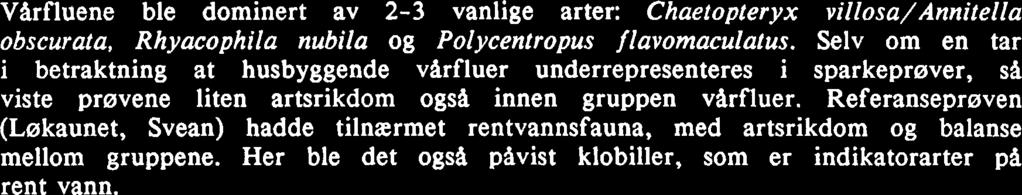 S. lacustris er ogsa kjent for A være den mest tolerante døgnflua nar det gjelder kraftutbygginger og vannstandsendringer (Grim& 1965). De andre paviste døgnflueartene forekom bare sporadisk.