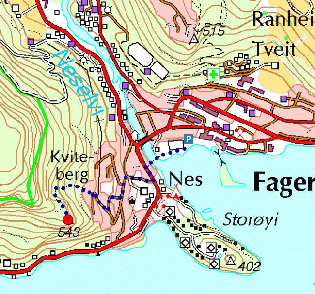 1 Kviteberg 543 moh Lengde: ca. 3 km tur-retur / ca.