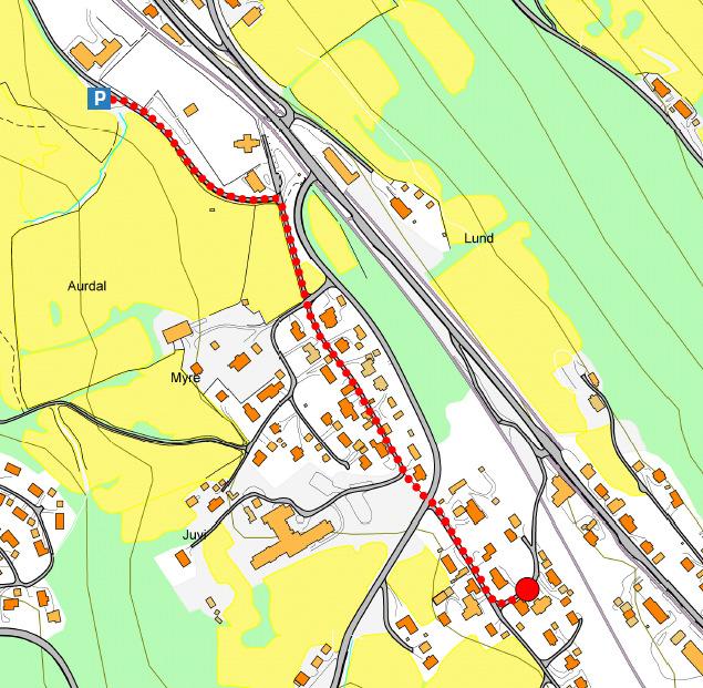 6 Frydenlund - Aurdal sentrum Aurdal sentrum Frydenlund Tid: Fra kirken til Frydenlund ca. 15 min. Som rundtur 45-60 min. Vanskelighetsgrad: Lett tur som passer for alle.