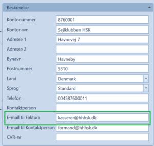 efaktura fra Uniconta Oppsetting, kunde Kundens e-mail adresse registreres i feltet E-mail til Faktura.