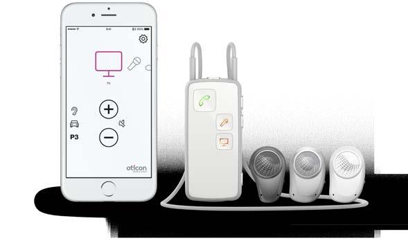 Bruk Oticon Medical Streamer med Fjernkontroll Mobil TV Mikrofon Datamaskin Telefon Musikk Mini jack Teleslynge FM App Kompatibel med iphone og Android Oticon Medical Streamer kan