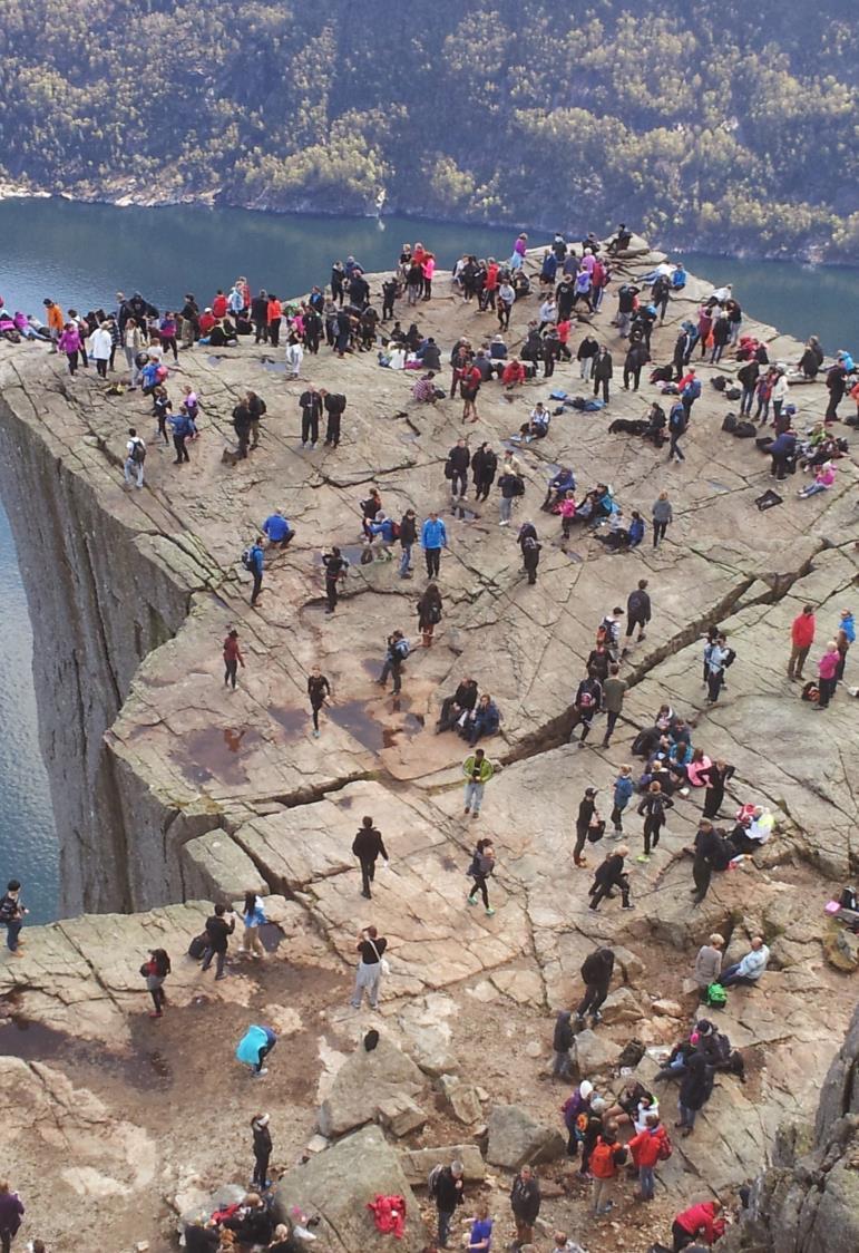 Alle vil til topps Preikestolen 270.000 Gaustadtoppen 80.000 Kjerag 55.000 Besseggen 50.000 Romsdalseggen 15.