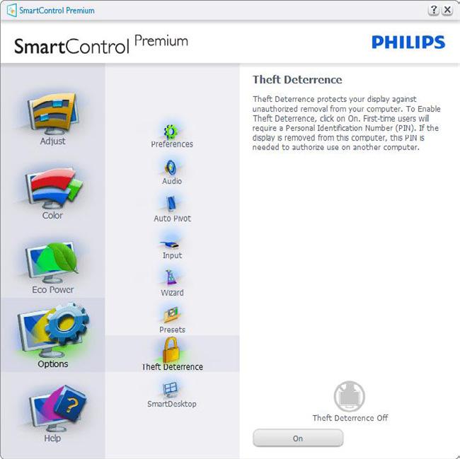 3. Bildeoptimering Options>Theft Deterrence (Alternativ > Tyverisikring) - dette panelet er kun aktivt når Theft Deterrence Mode (tyverisikringsmodus) er valgt fra Plug-in (plugin)-rullegardinmenyen.