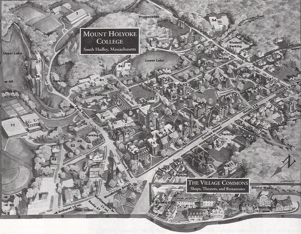 Fig. 4. Mount Holyoke College. Et dionysisk designprincip, der ligestiller fakulteterne i et åbent parklignende landskab.