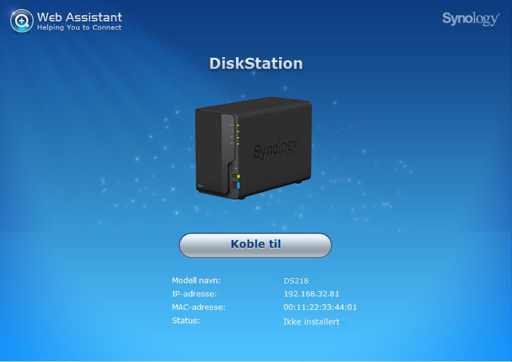 Installer DSM på DiskStation 3Kapittel Når oppsettet av maskinvaren er fullført, installerer du DiskStation Manager (DSM) Synologys nettleserbaserte operativsystem på din DiskStation.