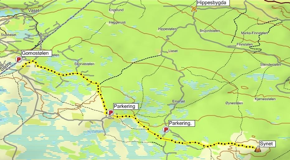 Sommervandring 2015 Nord-Aurdal 5 Synet v/ Vaset 1137 moh Kjørebeskrivelse: Fra E16 kjør Panoramavegen fra Ulnes mot Vaset, men ta av til venstre med en gang du kommer opp i Hippesbygda (ved Bergheim