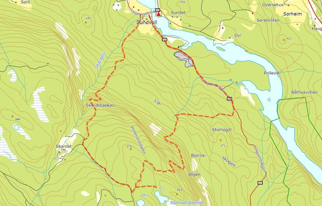 5 Bjødnastigen Parkering Foss Parkering Kjørebeskrivelse: Fra E16 kjør ned ved Aurdal kirke mot Aurdal Fjordcamping. Kjør over brua og ta til venstre.