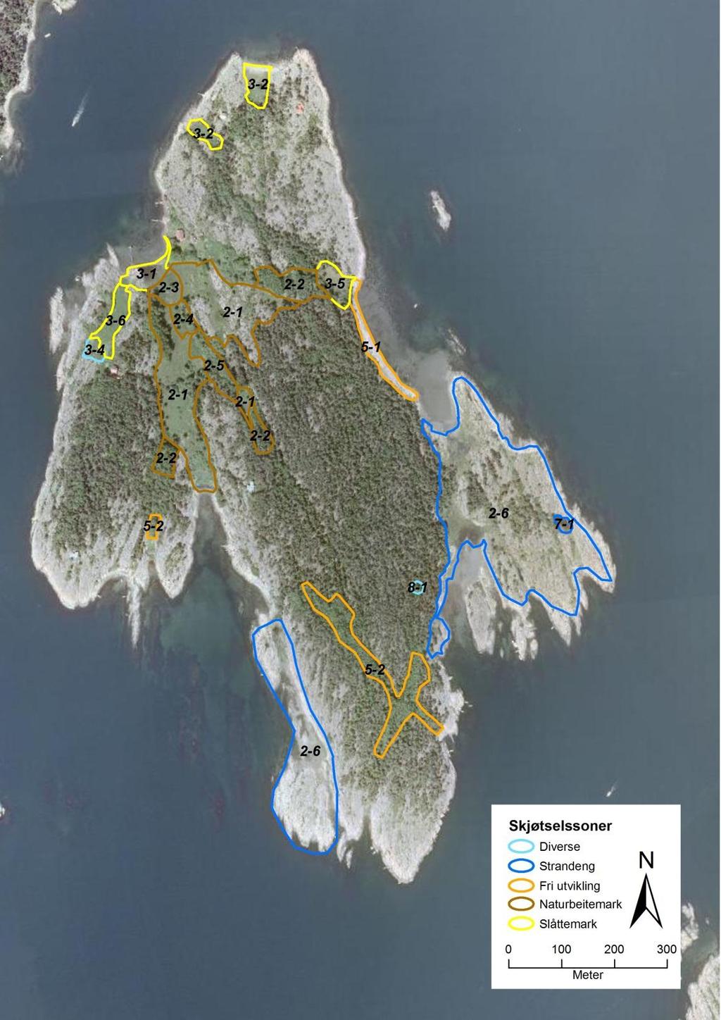 - Utkast til skjøtselsplan for Gåsøy, Nøtterøy kommune - 4.4 Skjøtselssoner Gåsøy er forsøkt delt opp i fornuftige skjøtselssoner.