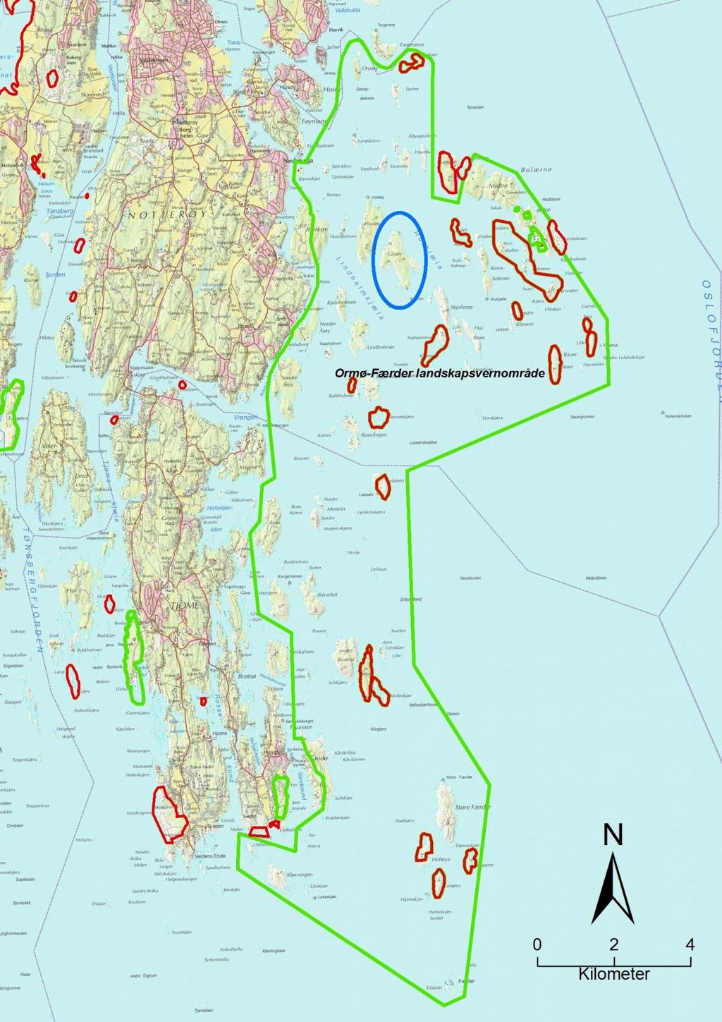 - Utkast til skjøtselsplan for Gåsøy, Nøtterøy kommune - 2 Områdebeskrivelse Gåsøy ligger i nordre delen av Ormø-Færder landskapsvernområde (Figur 2).