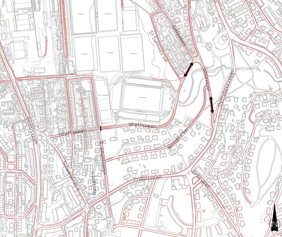 Figur5: Ny hovedadkomst Brann Stadion Det er foretatt trafikktellinger i krysset Roald Amundsensv. X Idrettsveien og i krysset Gimleveien X Slettebakksveien. (se vedlegg 1).