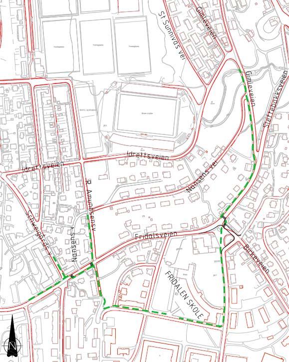 3.7 Trafikksikkerhet Med forslag om Gimleveien som hovedadkomst til Stadion bør trafikksikringstiltak langs Gimleveien, Slettebakksveien, Fridalsveien prioriteres.