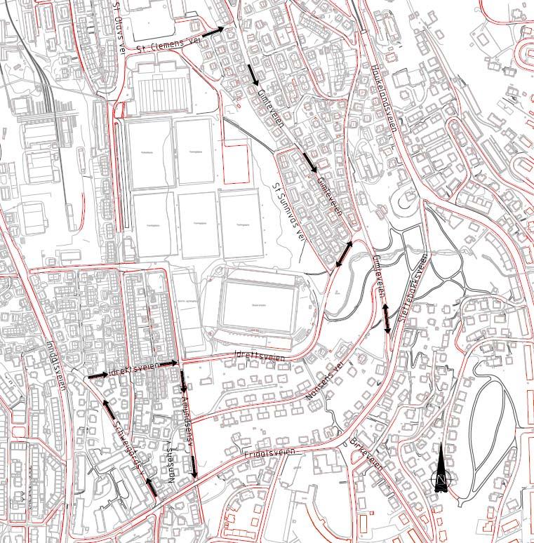 2 DAGENS SITUASJON 2.1 Vegnettet Området mates i dag fra hovedvegene Nattlandsveien/Haukelandsveien, Inndalsveien og Ibsens gate.