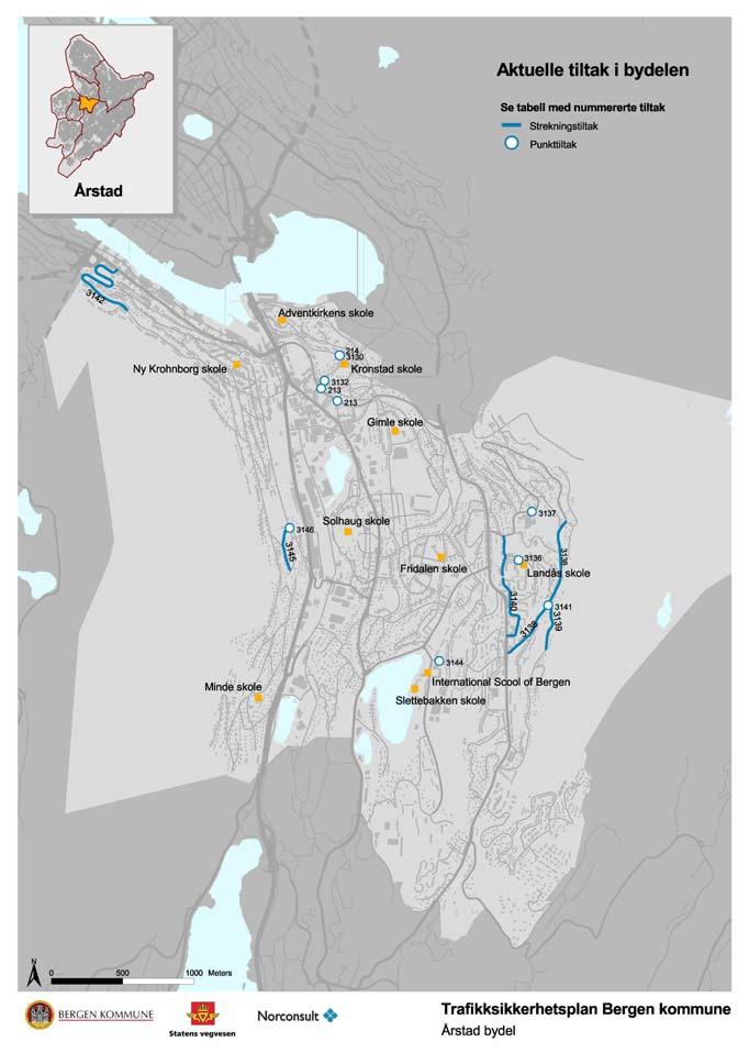 Området er ikke spesielt ulykkesutsatt og det er i trafikksikkerhetsplanen ikke satt opp tiltak innenfor analyseområdet. Tiltaksplan er vist i figur 4.