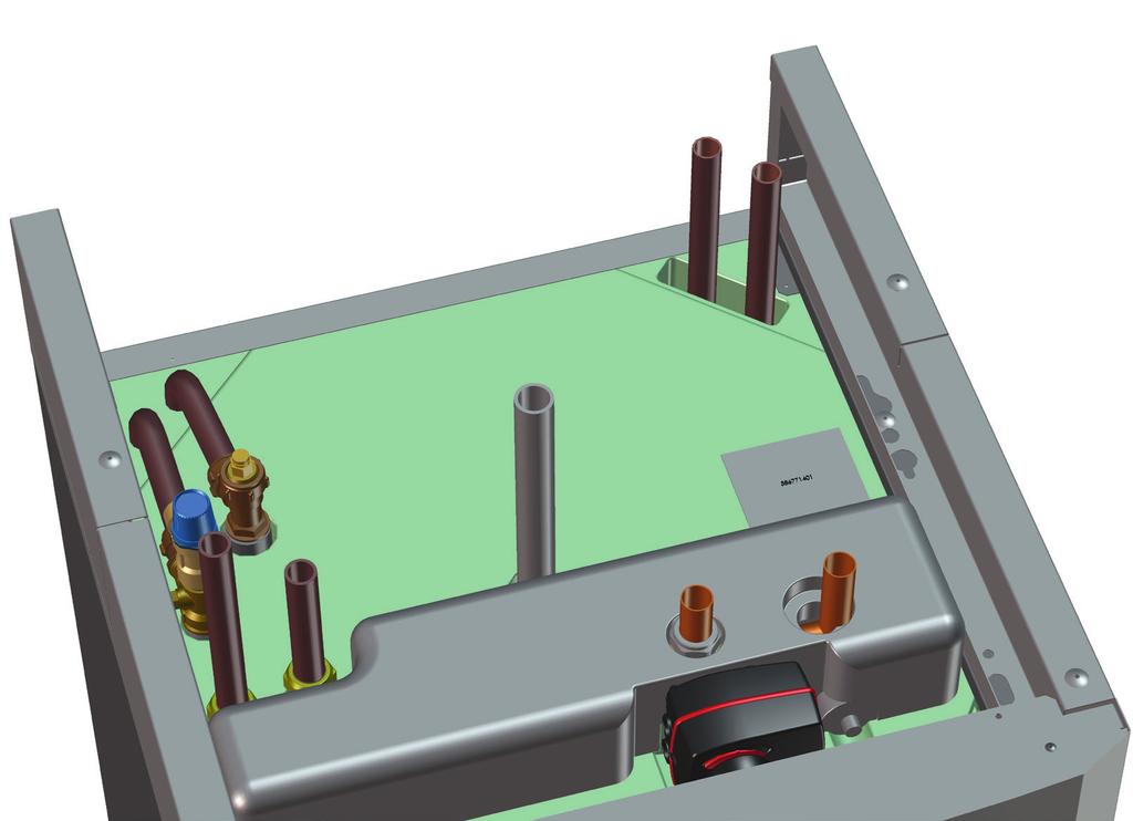 Installasjon 12.3 Tilkobling til varmepumpe Varmepumpen kobles til på oversiden (CTC EcoZenith i250l, se bilde nedenfor) eller undersiden (CTC EcoZenith i250h).