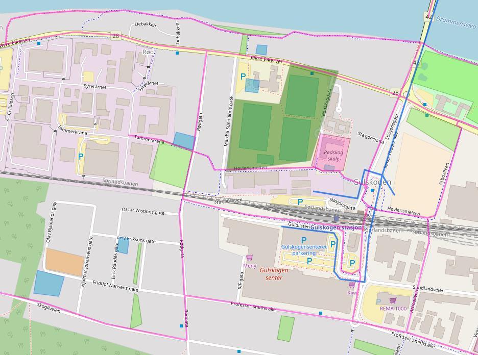 8 av 29 Figur 2: Skoler (rosa flater), grøntområder/lekeplasser (lys grønne flater), idrettsanlegg (mørk grønne flater) og viktige gang- og sykkelforbindelser (rosa linjer).