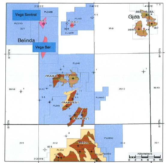 Årsrapport til Miljødirektoratet - Vega 214 AU-TRO-19 Figur 1.1 Beliggenhet for Vega-provinser 1.1.1 Transport av gass og kondensat Brønnstrømmen fra Vega samles i en rørledning som knyttes til Gjøa-installasjonen via et fleksibelt stigerør, se figur 1.