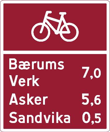 T R A F I K K S K I LT : : D E E N K E LT E V E G V I S N I N G S S K I LT 757 Avstandsskilt for sykkelrute Anvendelse Skilt 757 anvendes for å vise avstand til mål langs sykkelruter.