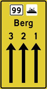 For å markere riktig oppstillingsfelt på ferjeleier som betjener flere ferjestrekninger, kan ferjesymbolet vises på kjørefeltskilt (707.4 eller 709.