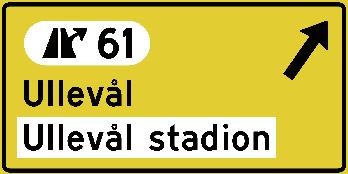 Når skiltet inneholder visning fra ordinær veg direkte til motorveg (rampetilslutning eller siste kryss før motorveg): Skilt som inneholder visning både for ordinær veg (gul) og motorveg (blå) skal