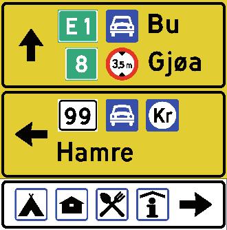 skiltenhet Diagramskilt o.l.: fire visningsmål eller linjer pr kjøreretning (pilretning) Disse generelle reglene