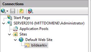 Oppgave h: Lage undermappe og virtuell katalog for IIS Et nettsted (Web Site) kan bestå av filer i flere mapper (kataloger). Disse kan plasseres som fysiske mapper under rotmappen for nettstedet.