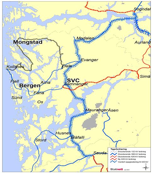 Spenningsoppgradering Sauda-Aurland over 300 km luftledning 8-9 transformatorstasjoner Svært tidkrevende med gasskraft