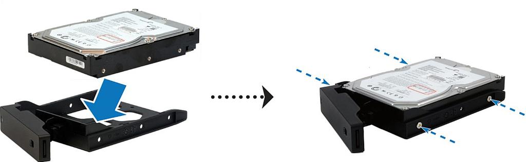 For 3,5 harddisk: Plasser harddisken i harddiskskuffen og