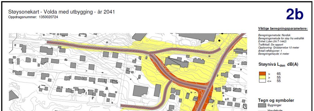 14 (20) STØYUTREDNING Støysonekart med utbygging (år 2041) Figur 8 under viser støysonekartet for planlagt utbygd reguleringsplan, med trafikktall fremskrevet til år 2041.