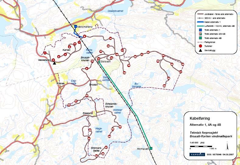 Naturforvalteren Aksjeselskap Side 4 Fig. 2.2c. Kartet viser kabelalternativene 1, 4a og 4b. 3 GRUNNLAG OG METODER 3.