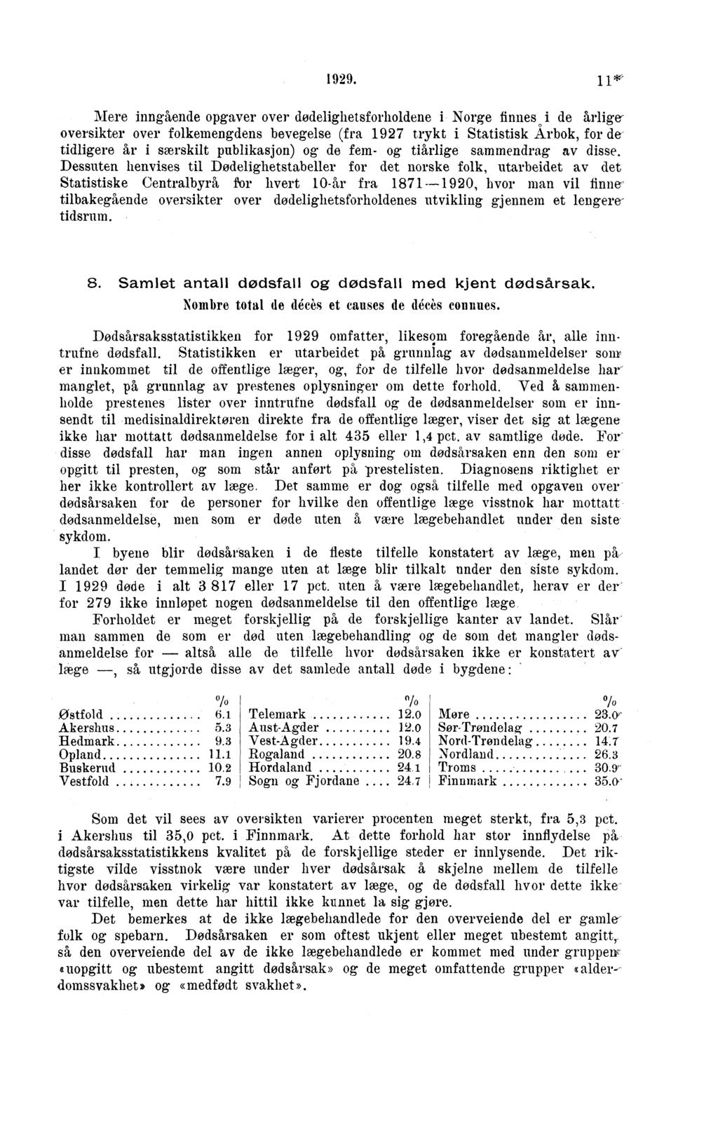 . Mere inngående opgaver over dodelighetsforholdene i Norge finnes i de årligeoversikter over folkemengdens bevegelse (fra trykt i Statistisk Årbok, for de tidligere år i særskilt publikasjon) og de