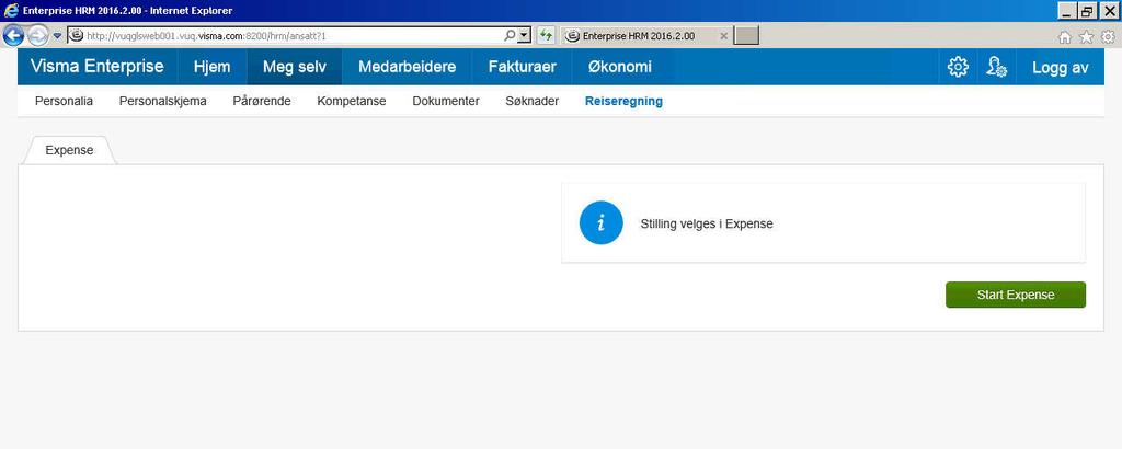 2. Innlogging fra PC Reiseregningsmodulen Expense.net finner dere under «Meg selv» på oppstartssiden til Visma Enterprise.