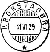 Stempel nr. 4 Type: HJ-SL Utsendt 11.06.1929 KROKSTADØRA Innsendt 04.07.1929 Stempel nr.