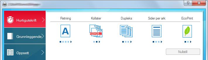 Hver gang du klikker på et ikon, endres den til et bilde som likner utskriftsresultatet og brukerinnstillingene.