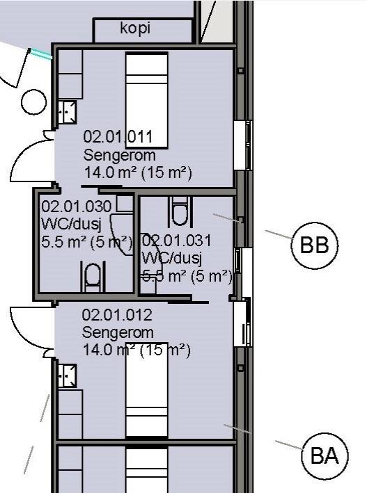 Figur 9: S2, 2.etasje Sengerom og bad 7.3.2.6. Føde / barsel Fødestuefunksjonen er lokalisert i 2.