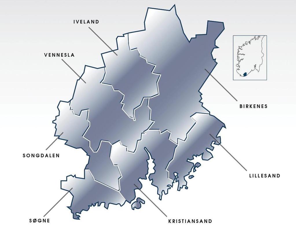 Det regionale samarbeidet i Knutepunkt Sør dekker et stort areal. Bysentrum og de bynære områdene utgjør et relativt sett lite område, og det er her hovedtyngden av befolkningen bor og arbeider.