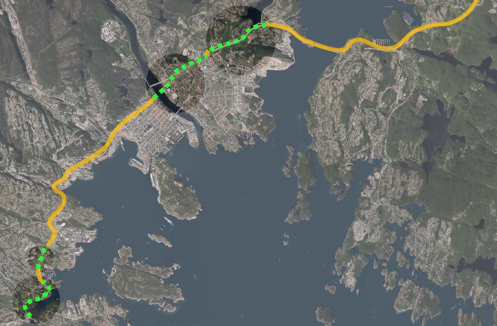 Oddemarka - Tordenskjoldsgate Vollevannet - Oddemarka Lumber - Auglandsbukta Auglandsbukta - Kjosbukta Prosjekter i Bymiljøavtalen Eksisterende strekninger og strekninger som inngår i andre