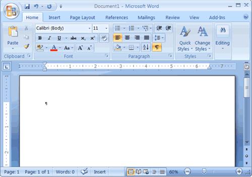 یادآوری : در صورت تمایل می توانیم با کلیک راست برروی Microsoft Word 7002 یک میانبر )Shortcut( از آیکن برنامه در Desktop خود قرار دهیم. قسمت های مختلف برنامه با اجرای برنامه یک سند خالی ظاهر می شود.