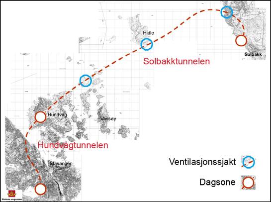 Etter at man først arbeidet med en løsning med krysning av Høgsfjord ble dette endret til en trasé mellom Solbakk i Strand og Stavanger.