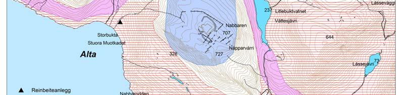 Nabbaren og området nordover er angitt som oppsamlingsområde. I tillegg går en trekklei/drivlei øst-vest gjennom området.