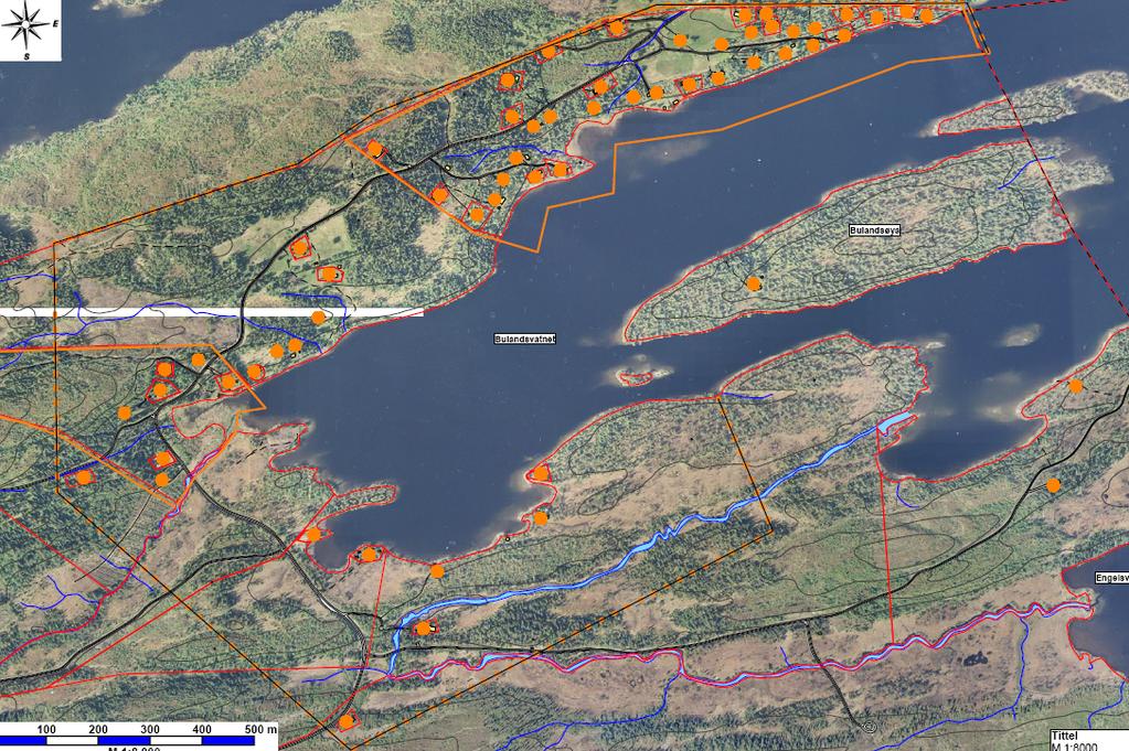 SF11 bulandsvatnet Område er i kommuneplan 2003 benevnt som H6. I område er det 61 fritidsboliger (oransje). Område kan fortettes med 30 nye tomter.