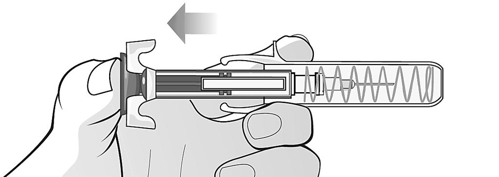 Skyv sakte inn sprøytestempelet med tommelen mens du holder sprøyten med pekefingeren og langfingeren mot